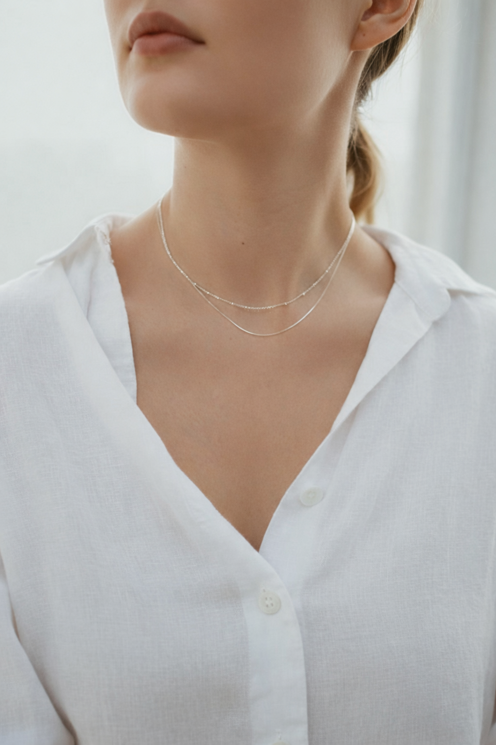 Fine Silver Beaded Layered Necklace